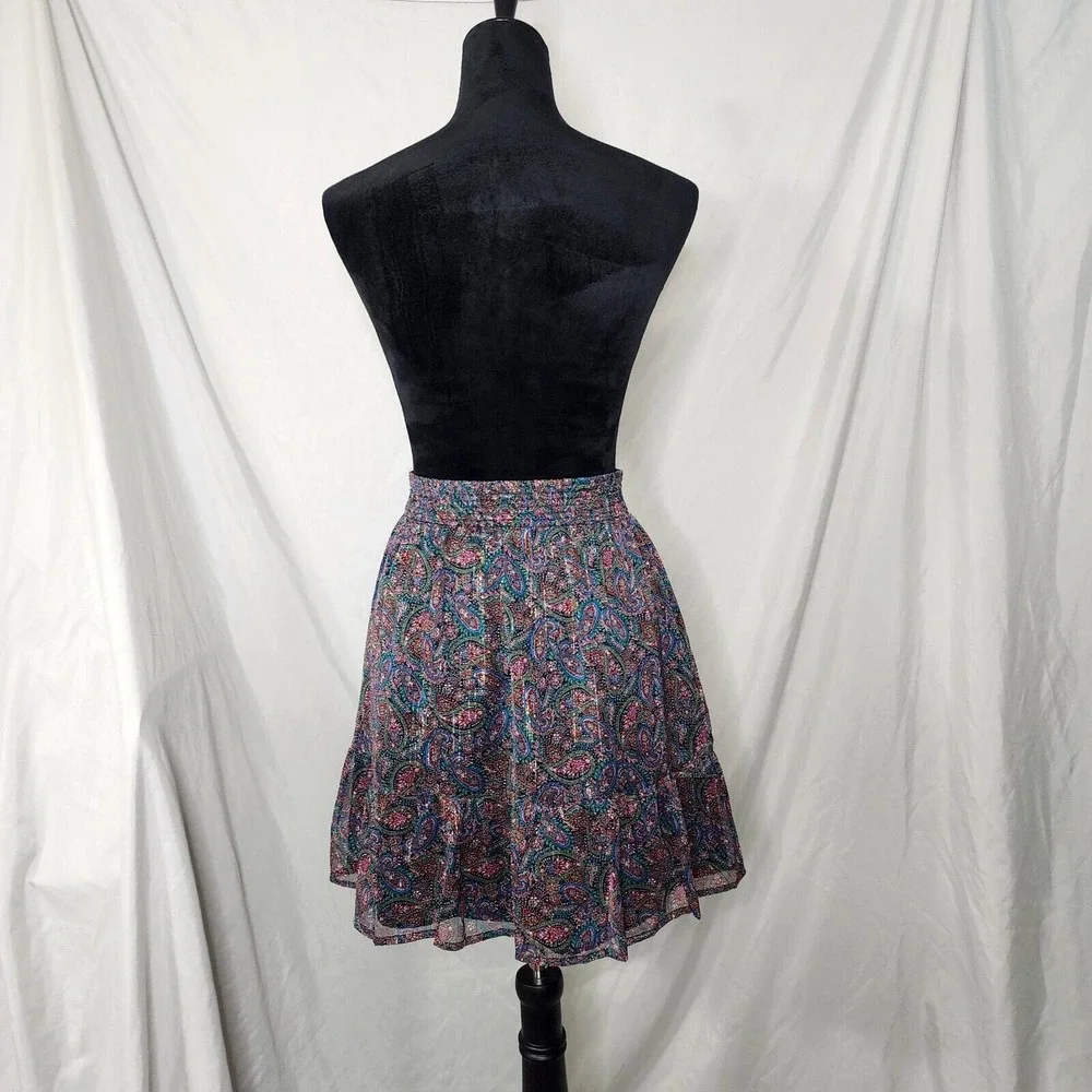 New! Ann Taylor LOFT Size XS Metallic Floral Ruffled Chiffon Cottage Mini‎ Skirt
